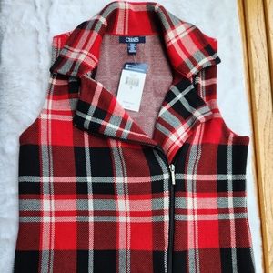Chaps, Fall Red Plaid Vest, with zipper, Size Small